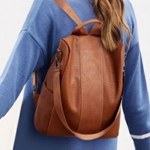 Vegan Leather Anti-theft Backpack in Chocolate